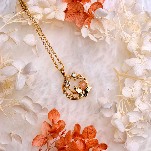 Butterfly Necklace - Rose quartz