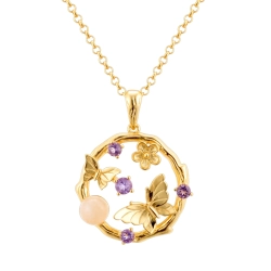 Butterflies Necklace With Rose quartz