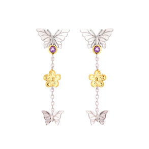 Long Butterfly Earrings with Amethyst