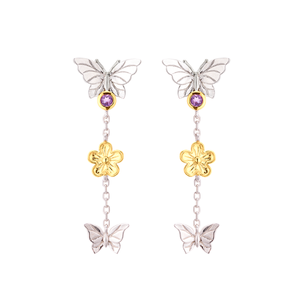 Long Butterfly Earrings with Amethyst