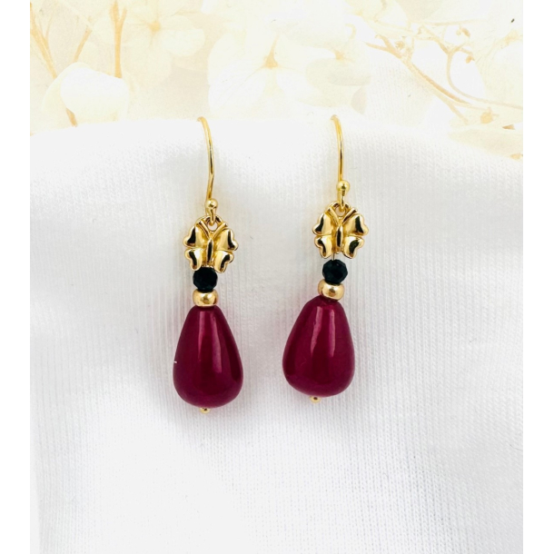 Butterfly Earrings Dark Red - Gold Plated