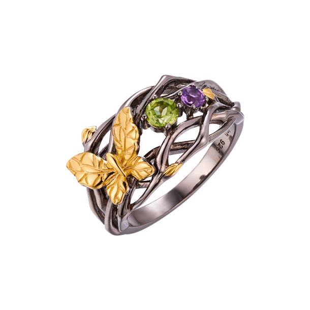 Butterfly Ring Amethyst and Peridot