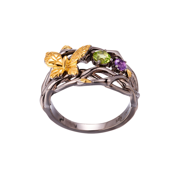 Butterfly Ring Amethyst and Peridot