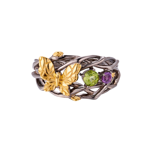 Butterfly Ring Amethyst and Peridot