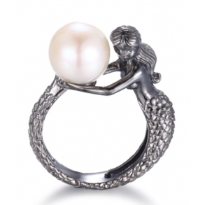 Oxideret slv ring -  Havfrue